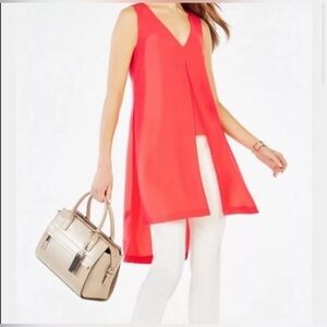 BCBG MAXAZRIA XXS High Slit Layered Tunic Asymmetric Deep Salmon color